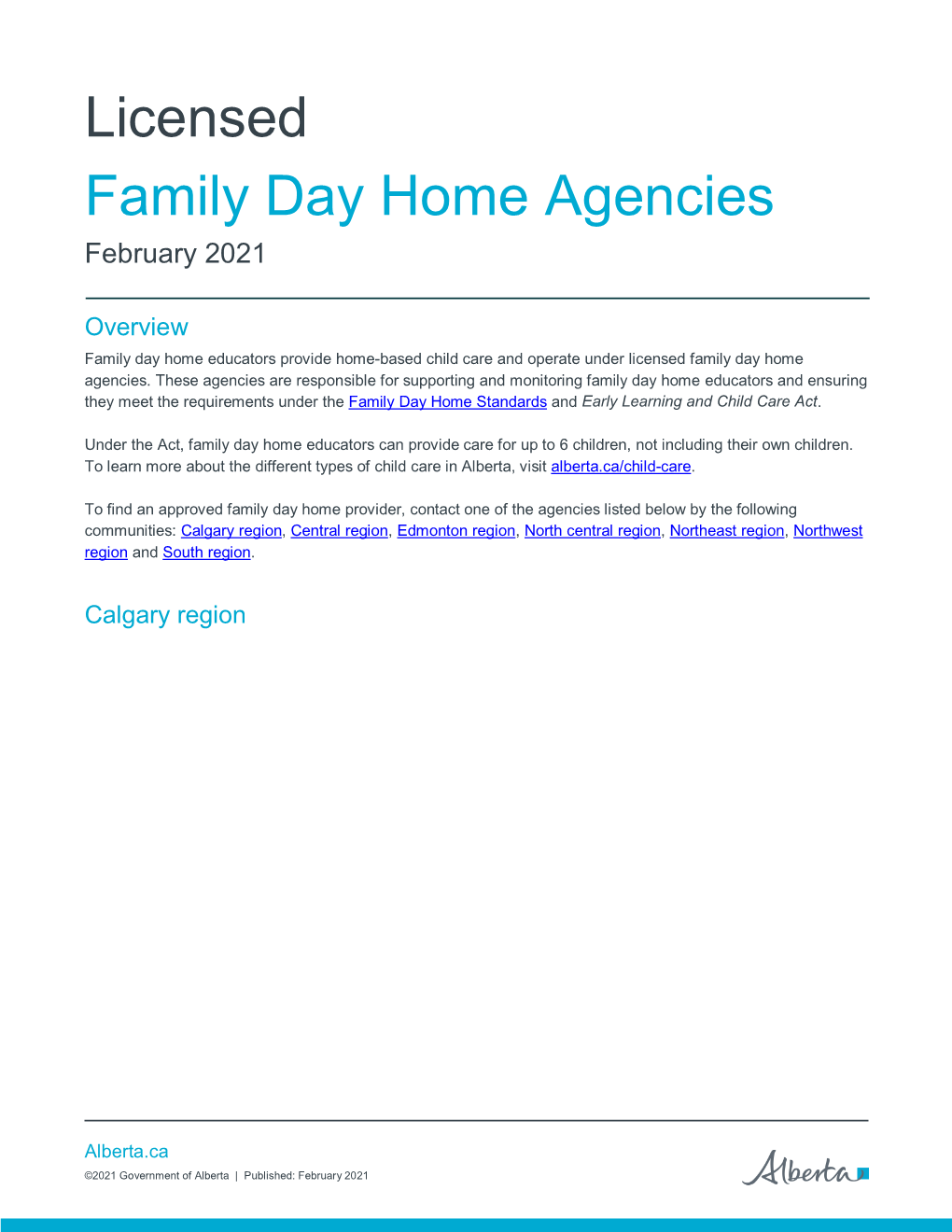 Licensed Family Day Home Agencies February 2021