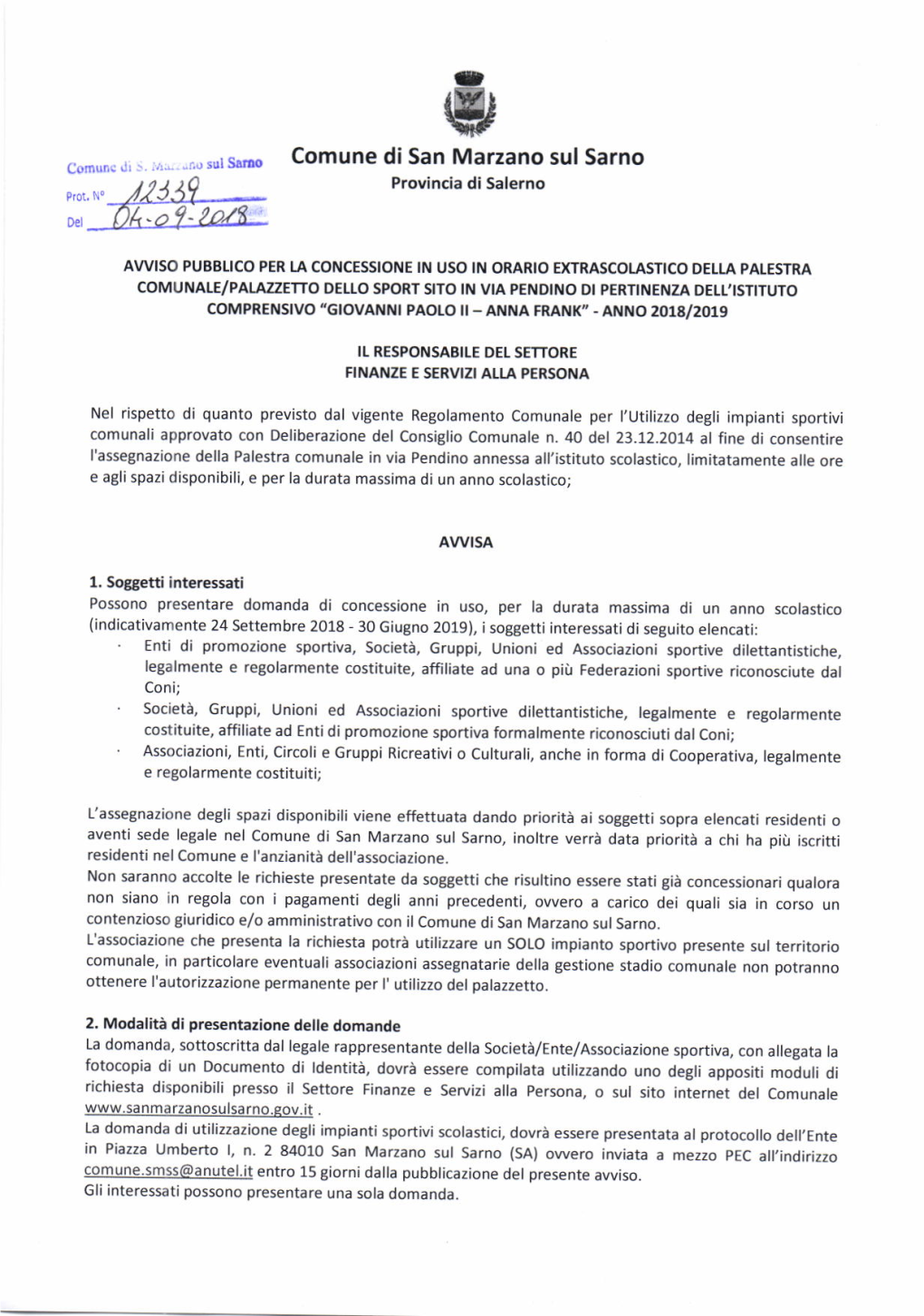 Comune Di San Marzano Sul Sarno Provincia Di Salerno