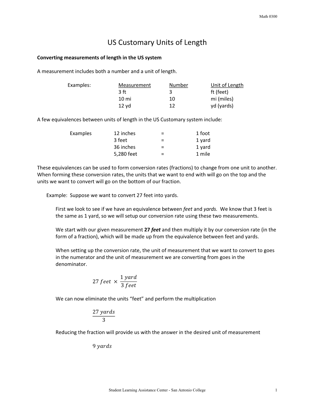 US Customary Units of Length