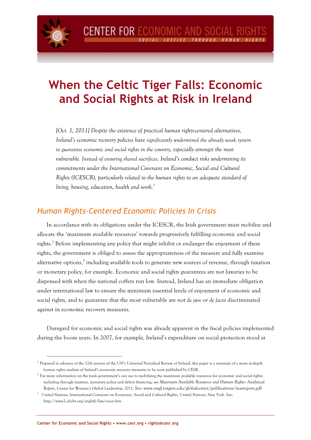 When the Celtic Tiger Falls: Economic and Social Rights at Risk in Ireland