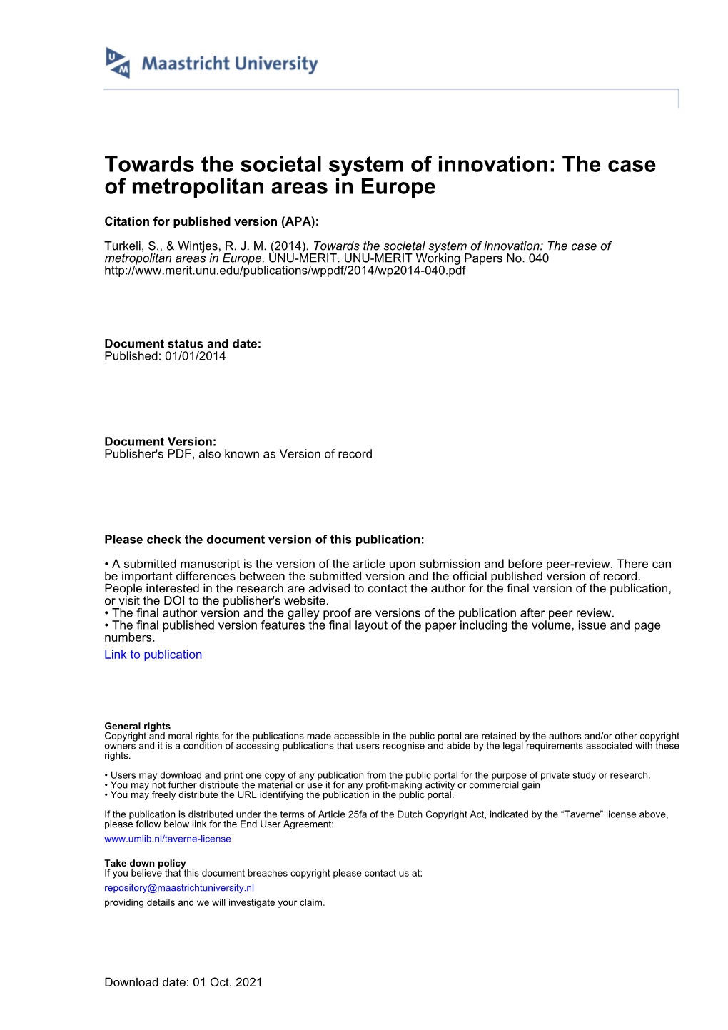 The Case of Metropolitan Areas in Europe