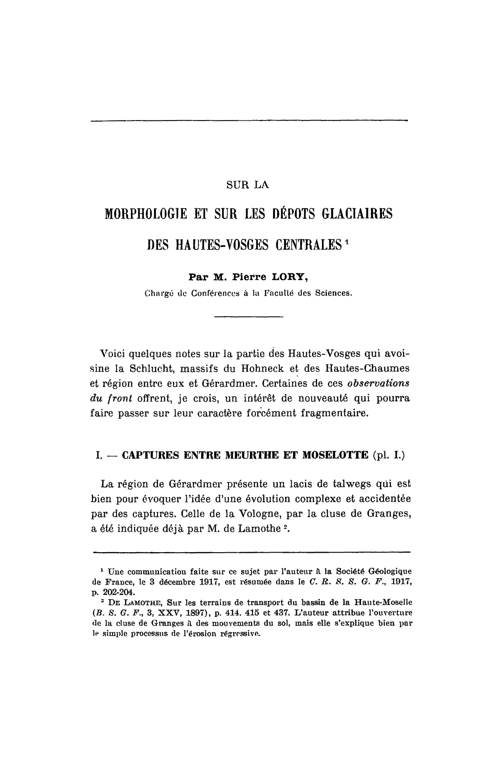 Morphologie Et Sur Les Dépots Glaciaires Des