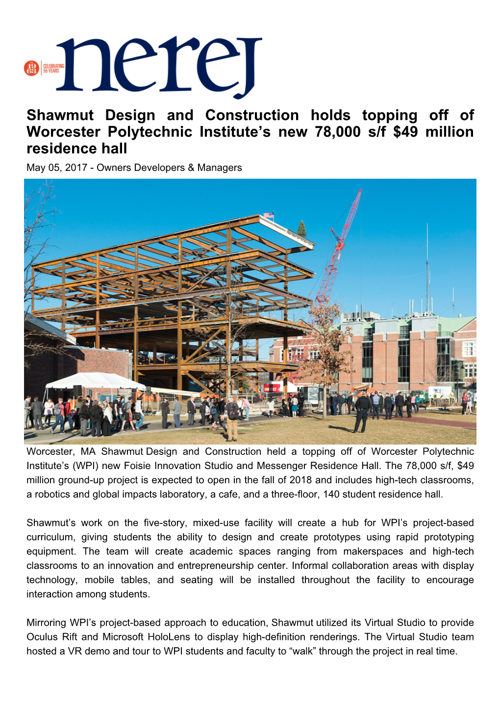 Shawmut Design and Construction Holds Topping Off of Worcester