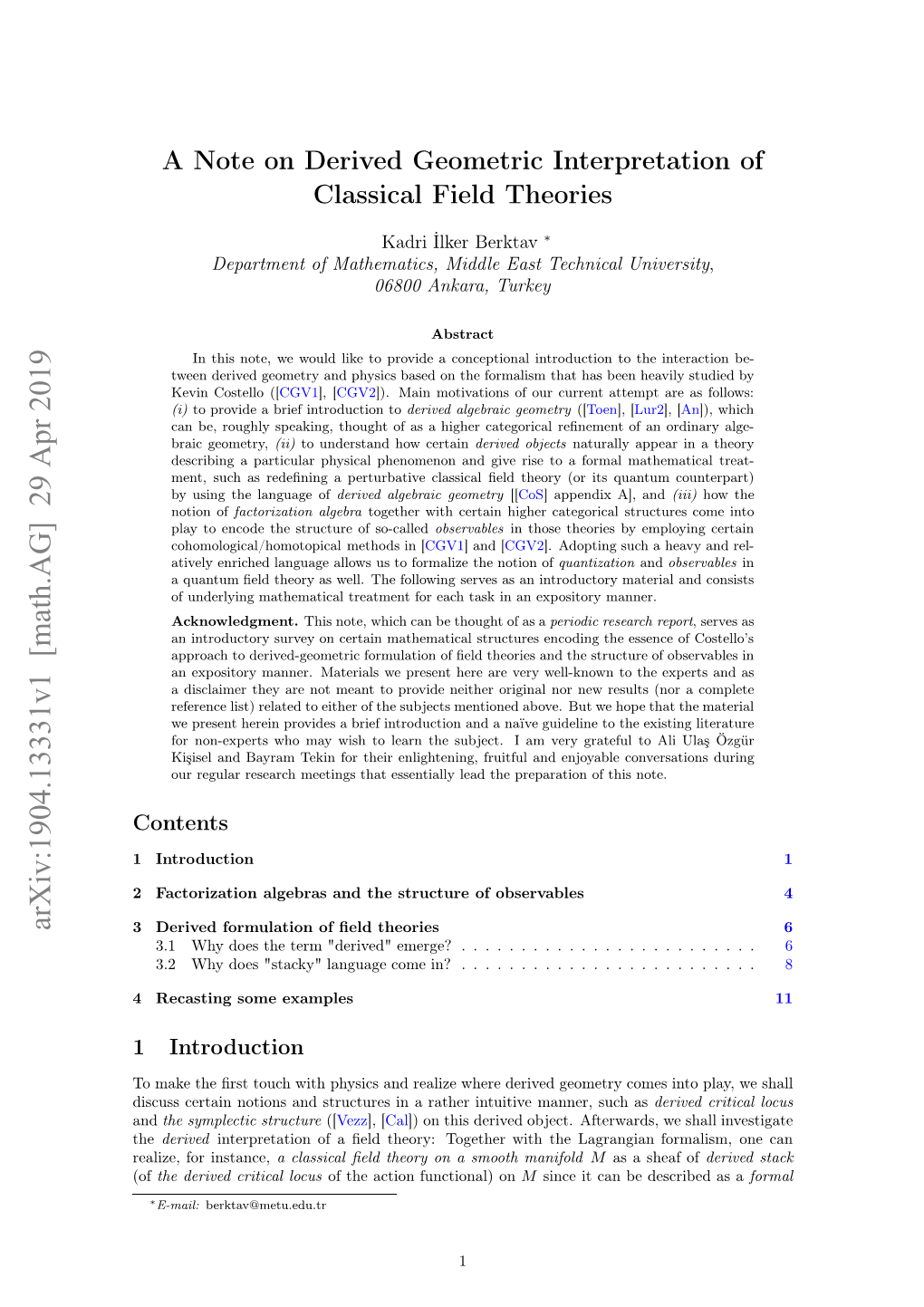 A Note on Derived Geometric Interpretation of Classical Field