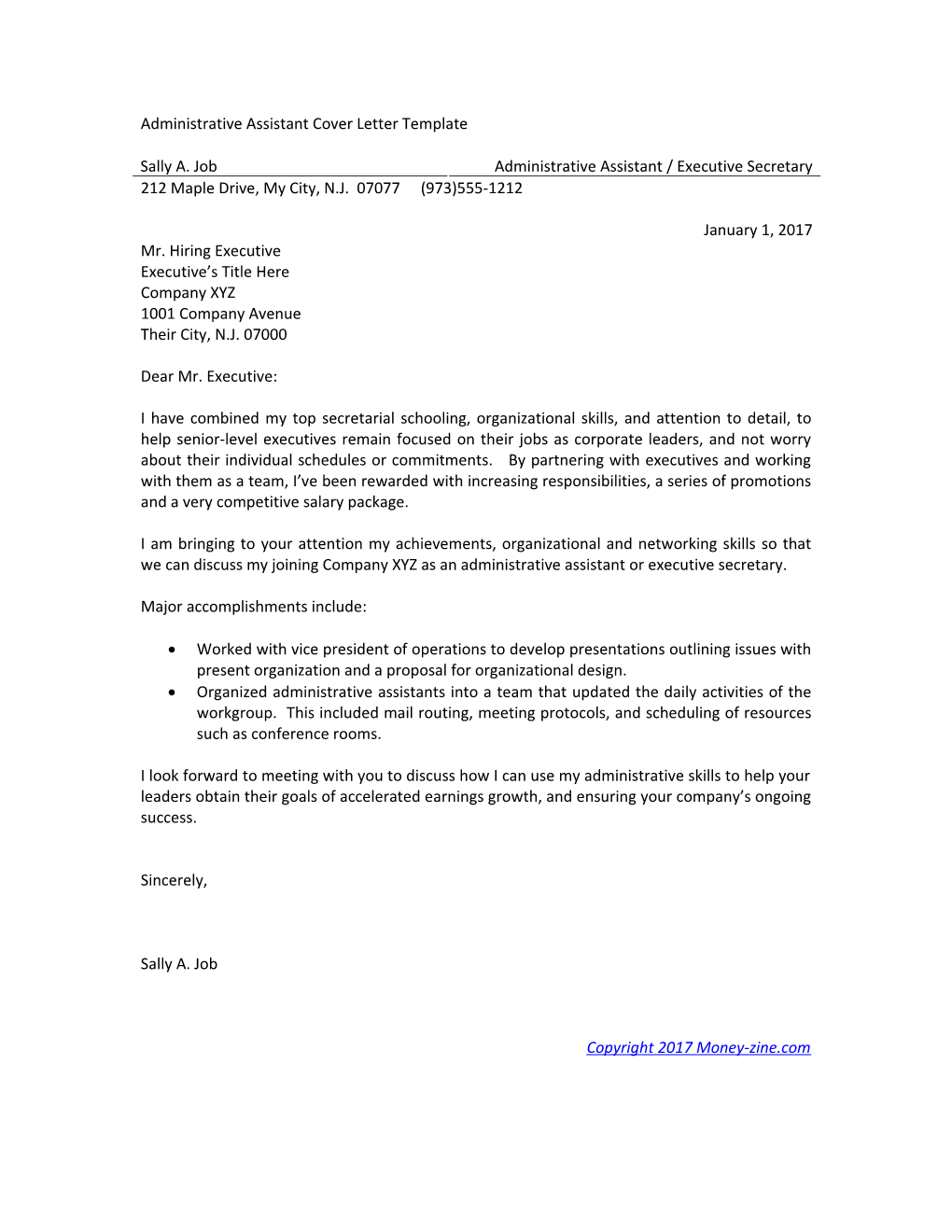 Administrative Assistant Cover Letter Template