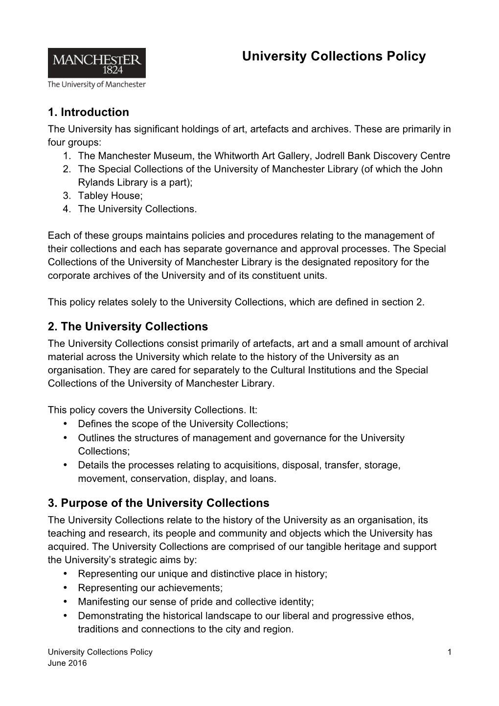 University Collections Policy
