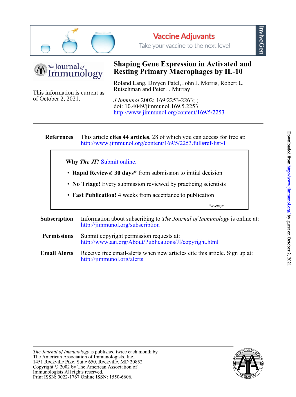 Resting Primary Macrophages by IL-10 Shaping Gene Expression In