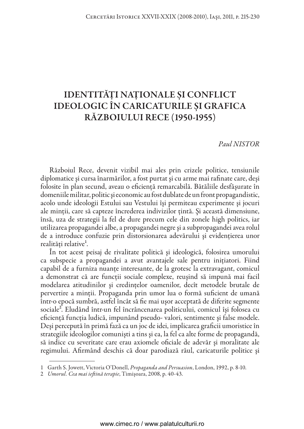 Identităţi Naţionale Și Conflict Ideologic În Caricaturile Și Grafica Războiului Rece (1950-1955)