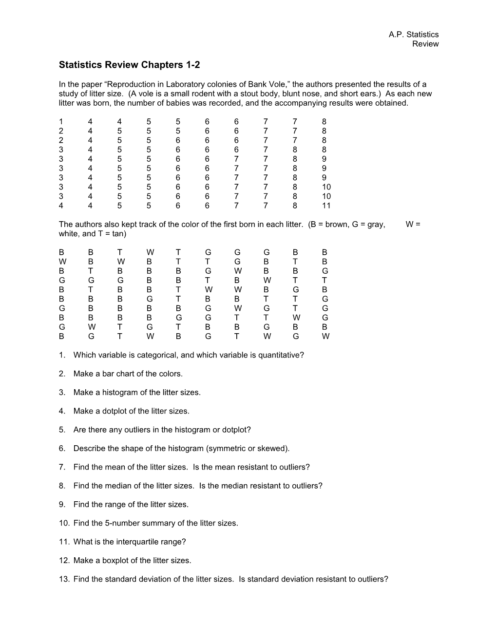 Statistics Review Chapters 1-8