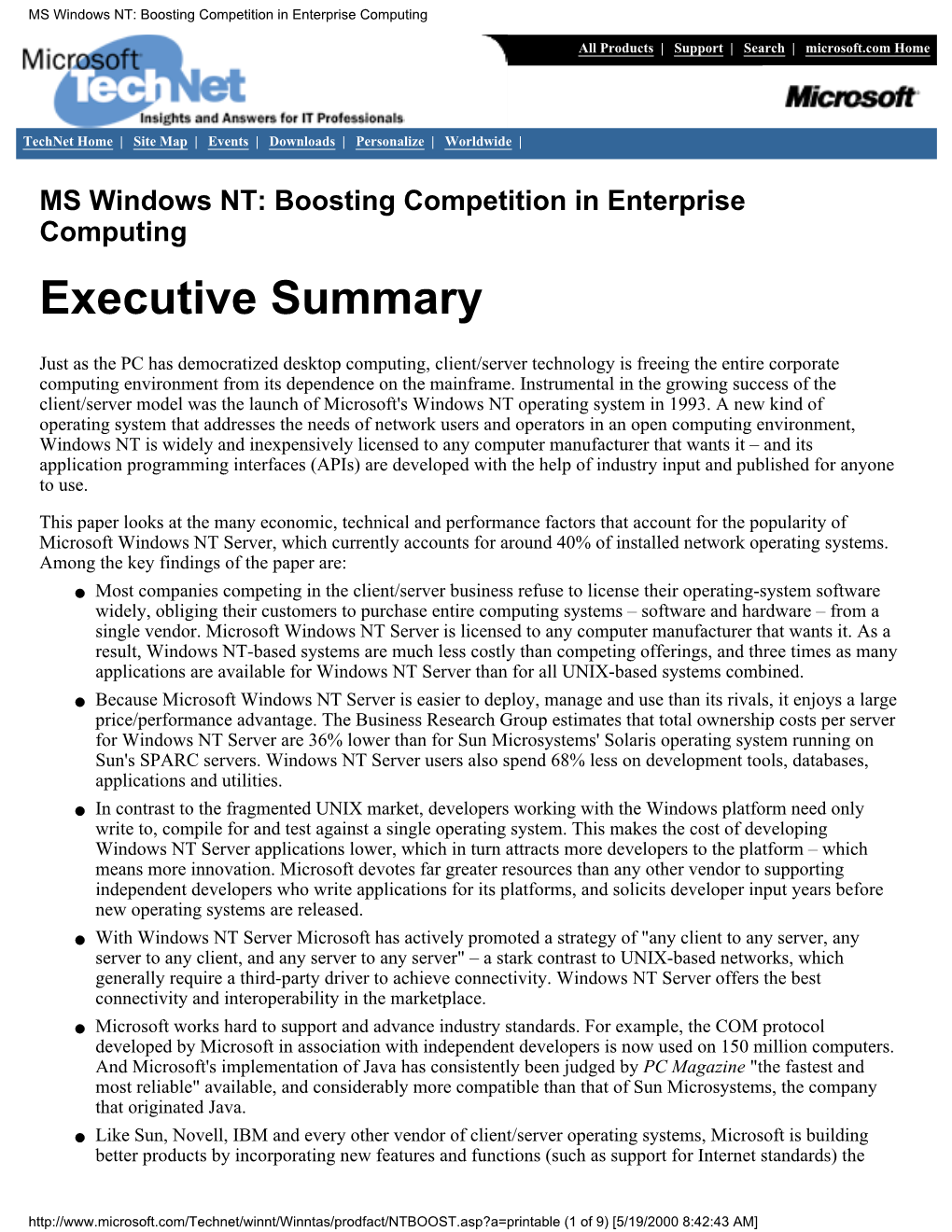Microsoft Technet Article: MS Windows NT: Boosting Competition