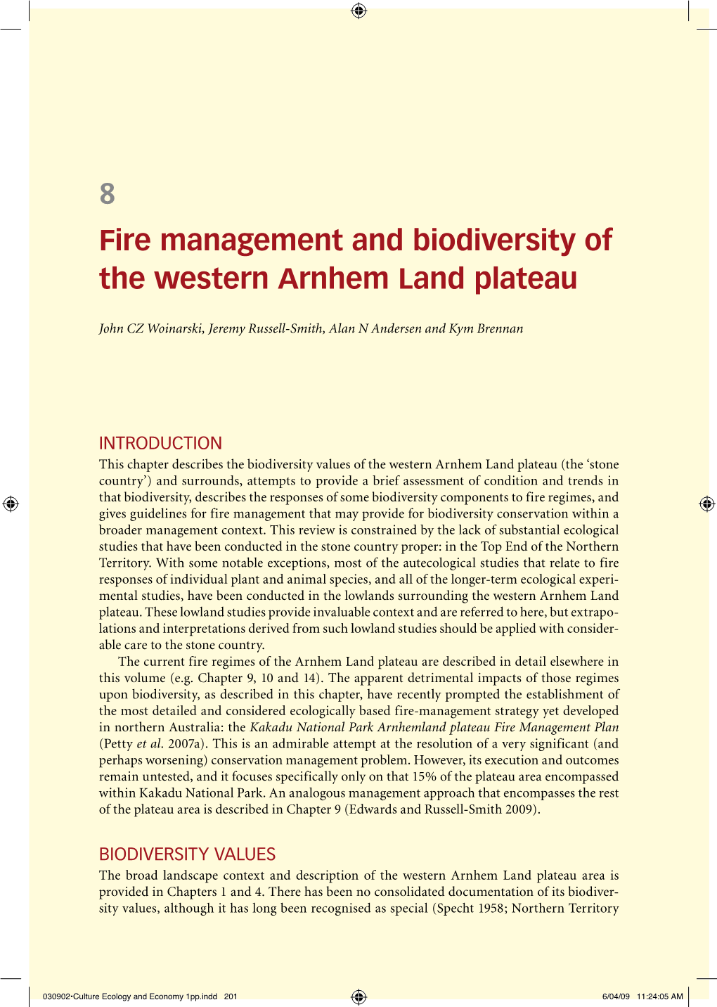 8 Fire Management and Biodiversity of the Western Arnhem Land Plateau