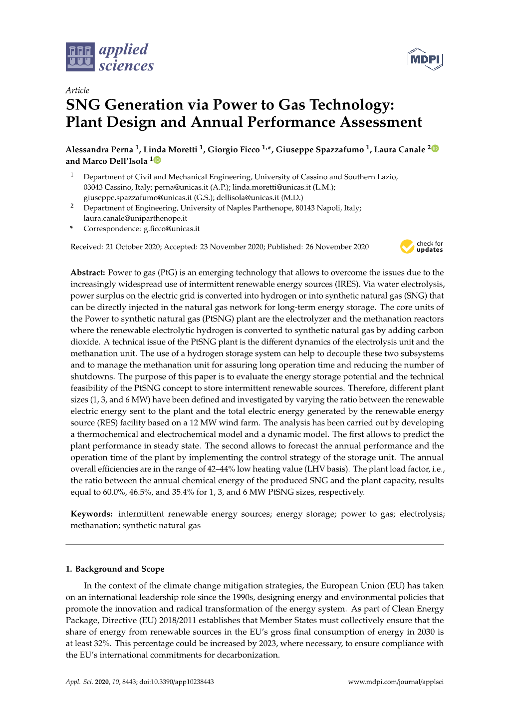 SNG Generation Via Power to Gas Technology: Plant Design and Annual Performance Assessment