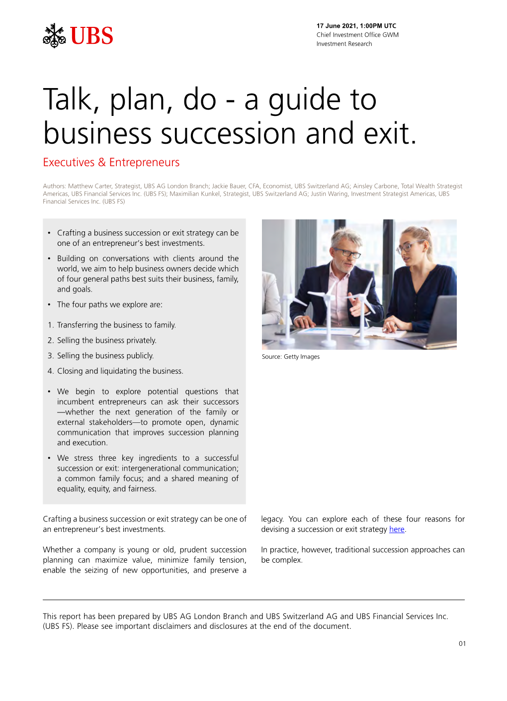 Talk, Plan, Do - a Guide to Business Succession and Exit