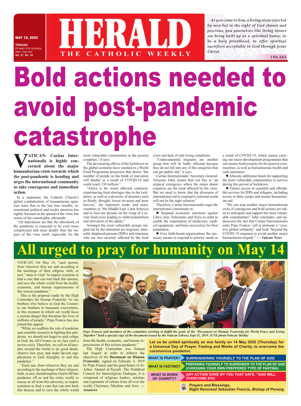 Urged to Pray for Humanity on May 14