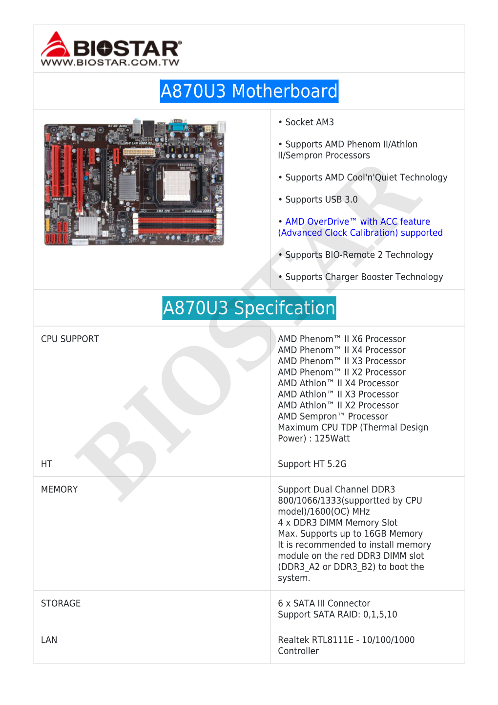 A870U3 Motherboard