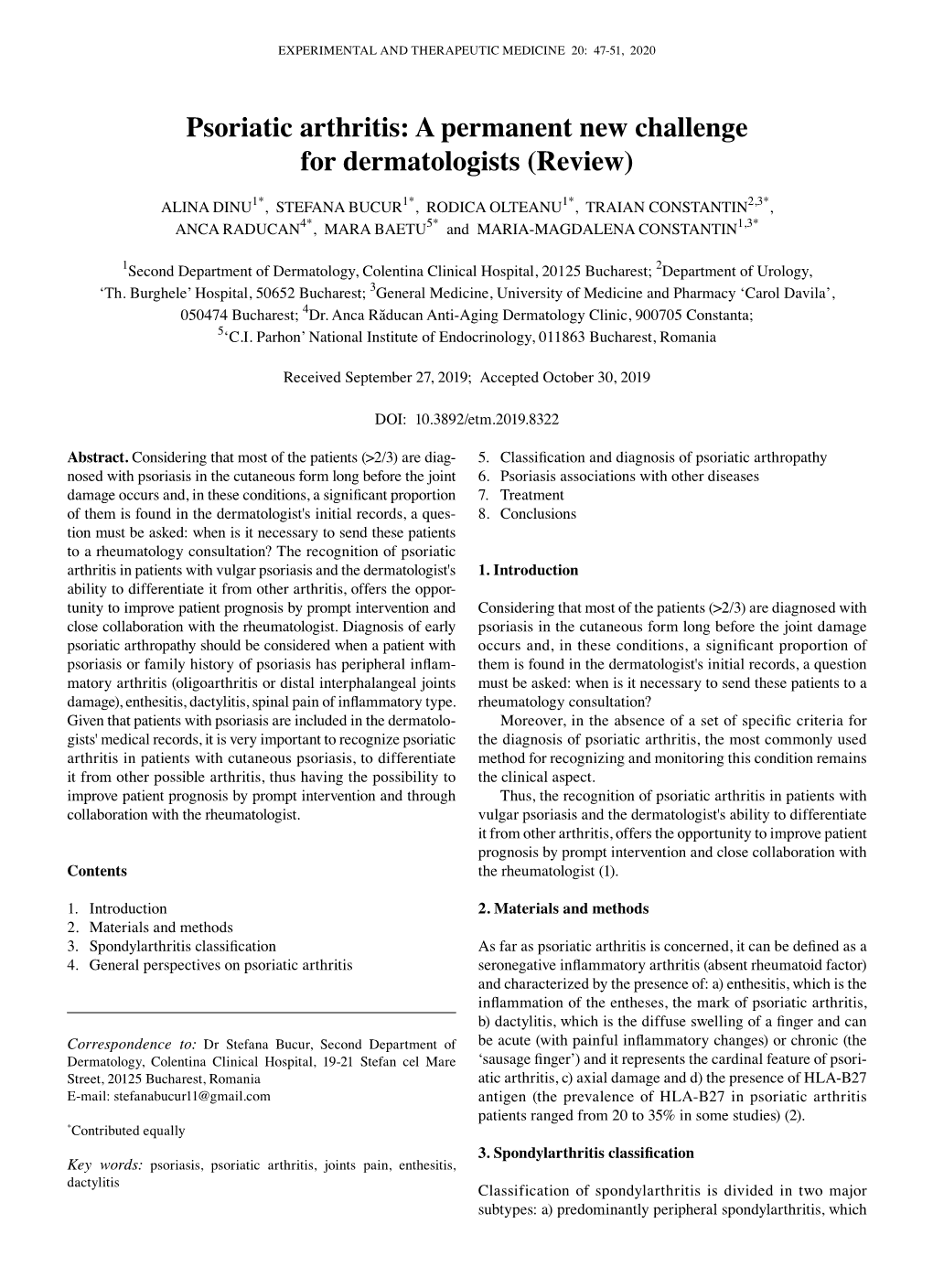 Psoriatic Arthritis: a Permanent New Challenge for Dermatologists (Review)