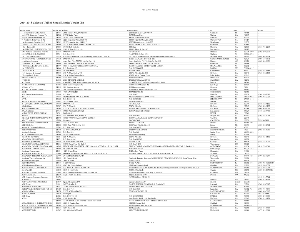 2014-2015 Calexico Unified School District Vendor List