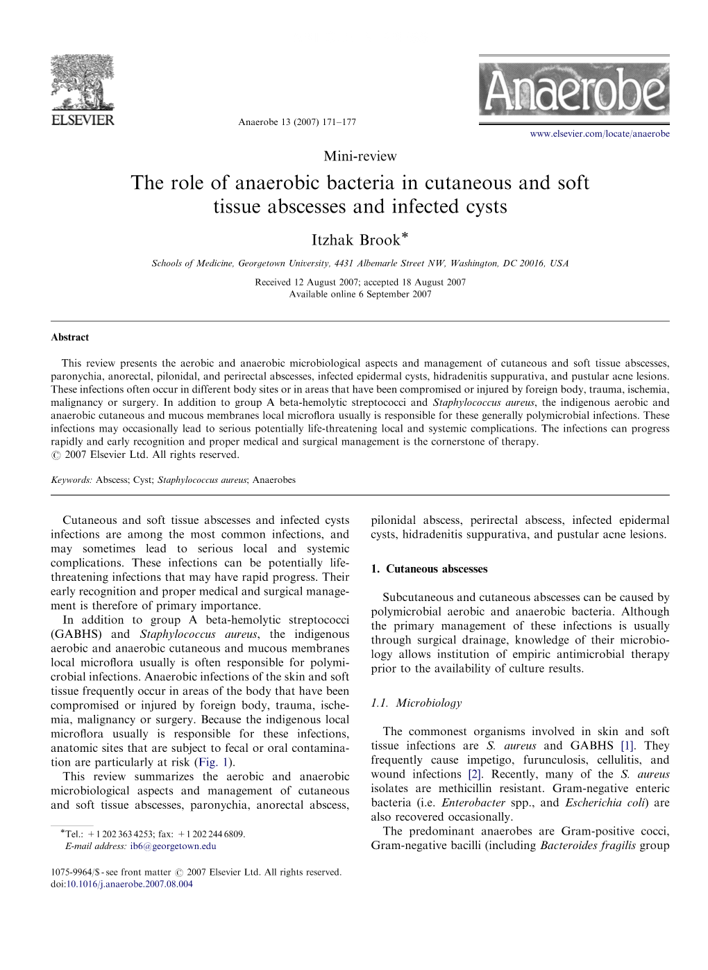 The Role of Anaerobic Bacteria in Cutaneous and Soft Tissue Abscesses and Infected Cysts