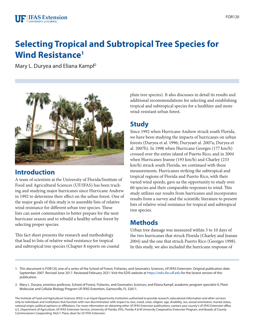 Selecting Tropical and Subtropical Tree Species for Wind Resistance1 Mary L