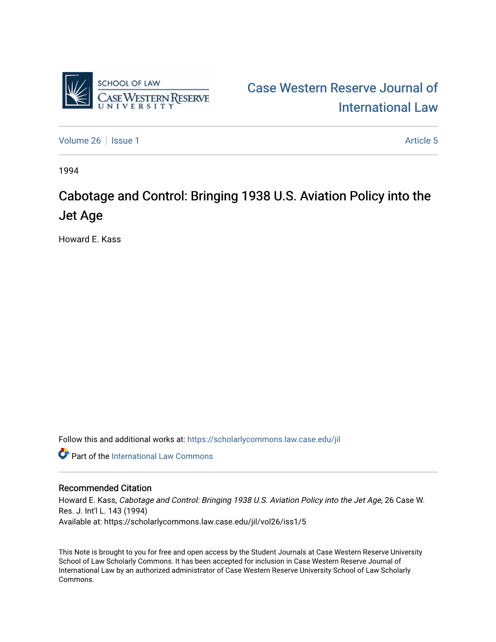 Cabotage and Control: Bringing 1938 U.S. Aviation Policy Into the Jet Age