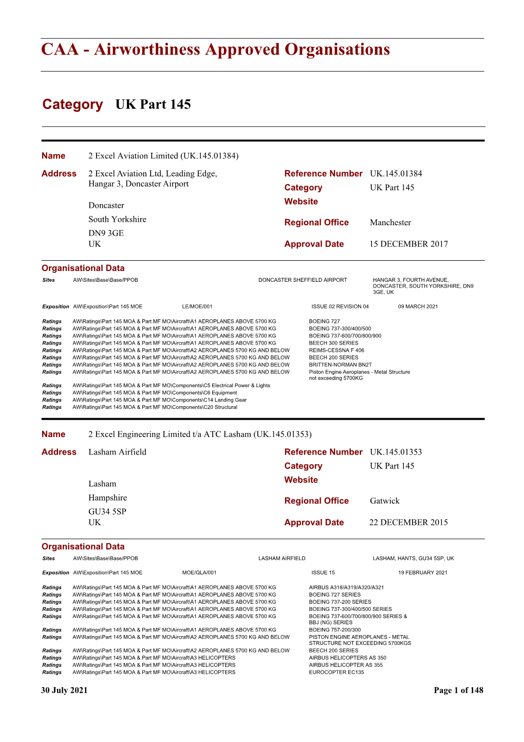 CAA - Airworthiness Approved Organisations