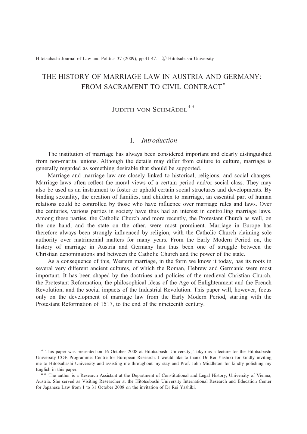 The History of Marriage Law in Austria and Germany: from Sacrament to Civil Contract＊