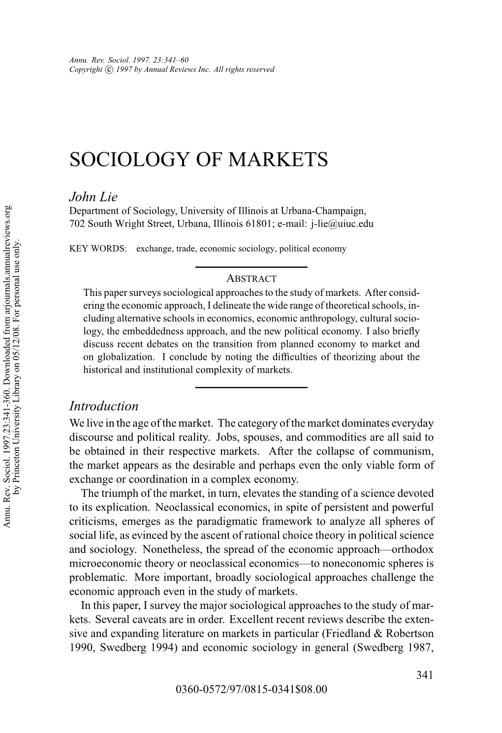 Sociology of Markets