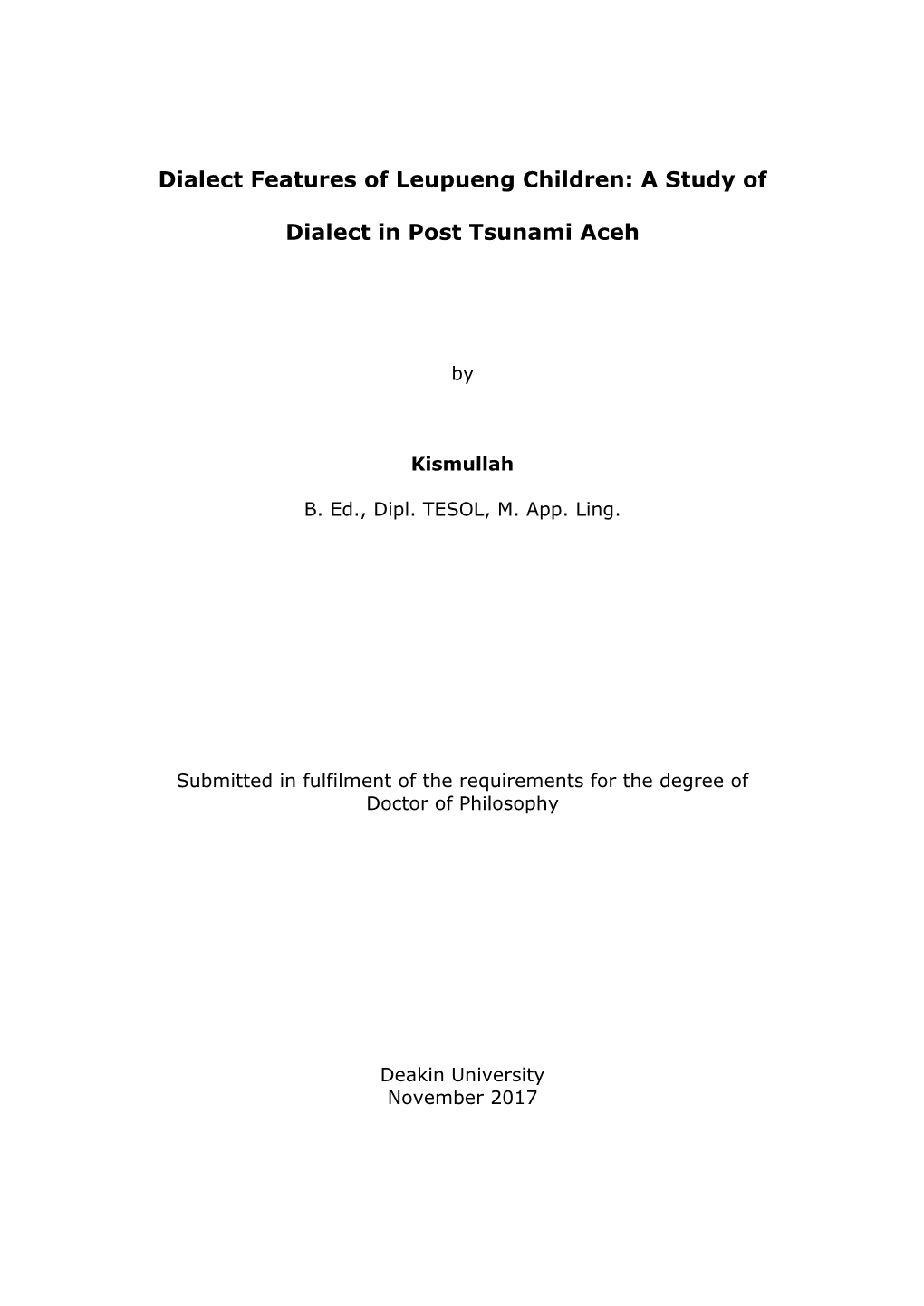 A Study of Dialect in Post Tsunami Aceh