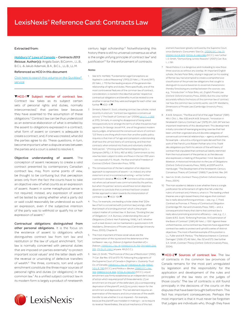 Lexisnexis® Reference Card: Contracts Law 1 Lexisnexis® Reference Card: Contracts Law