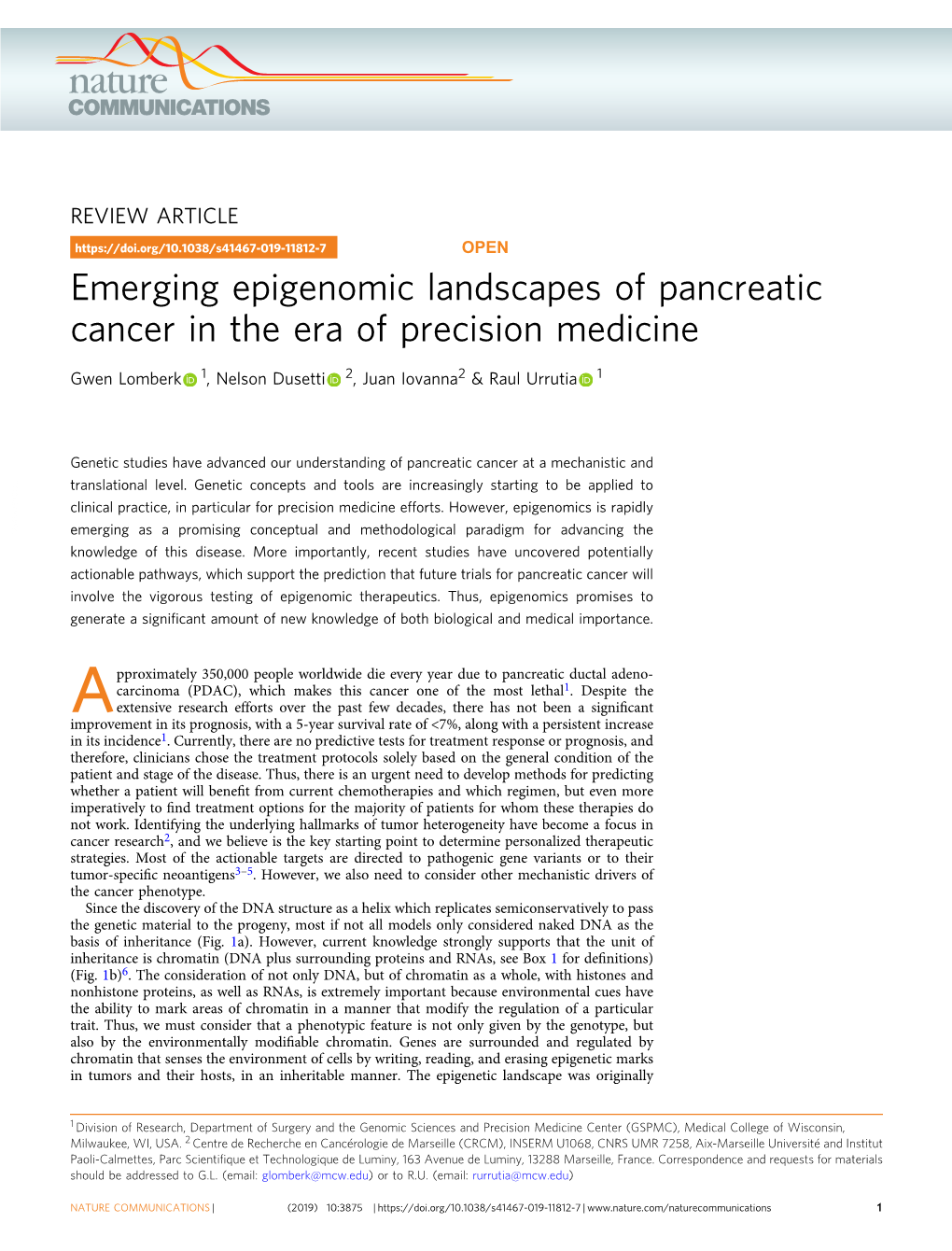 Emerging Epigenomic Landscapes of Pancreatic Cancer in the Era of Precision Medicine