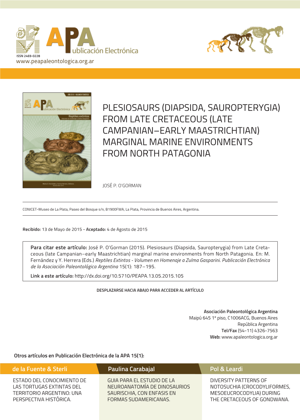 Plesiosaurs (Diapsida, Sauropterygia) from Late Cretaceous (Late Campanian–Early Maastrichtian) Marginal Marine Environments from North Patagonia