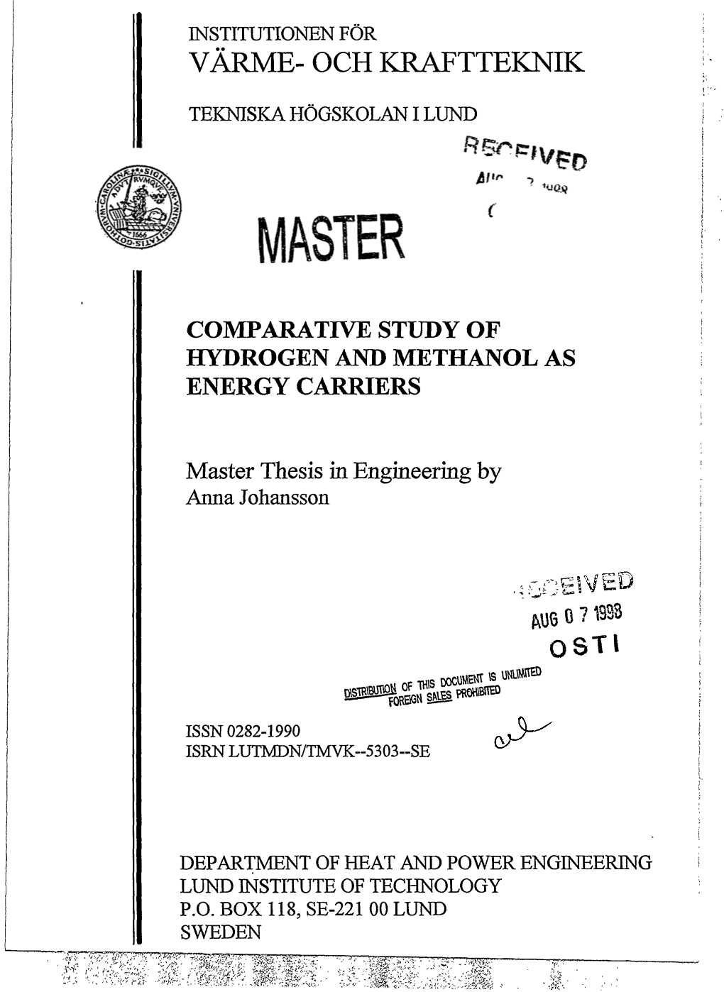 Comparative Study of Hydrogen and Methanol As Energy Carriers