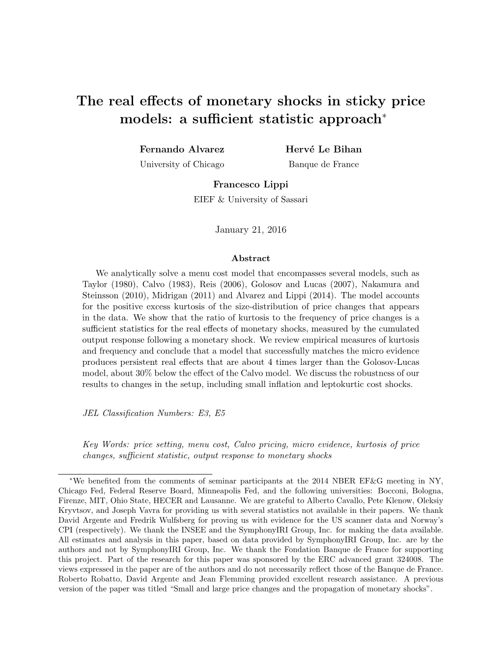 The Real Effects of Monetary Shocks in Sticky Price Models: a Sufficient
