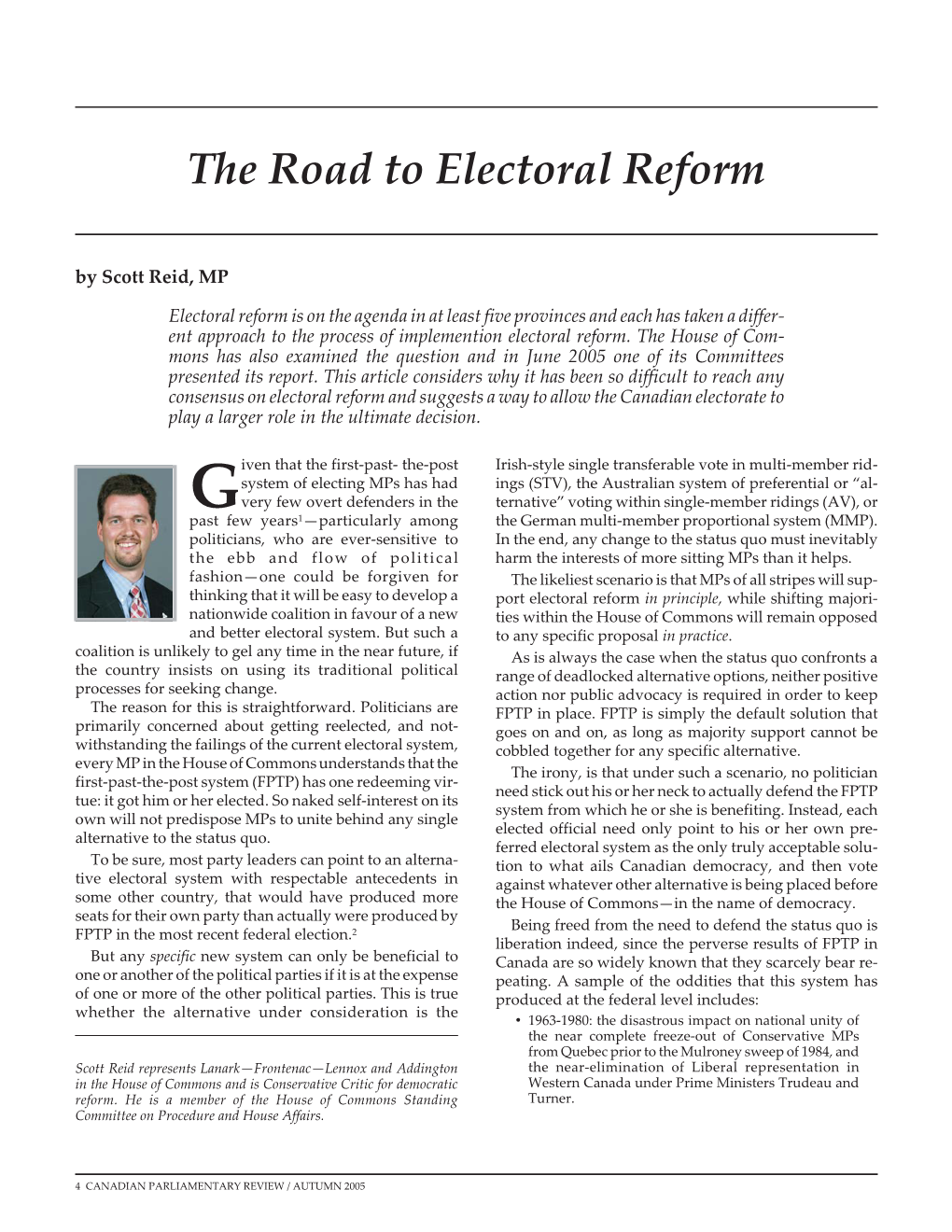 Scott Reid: “The Road to Electoral Reform”