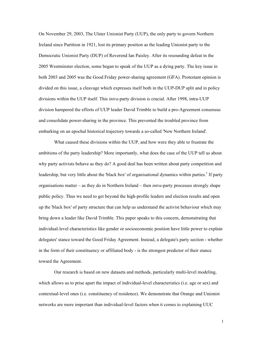 The Dynamics of Intra-Party Support for the Good Friday Agreement