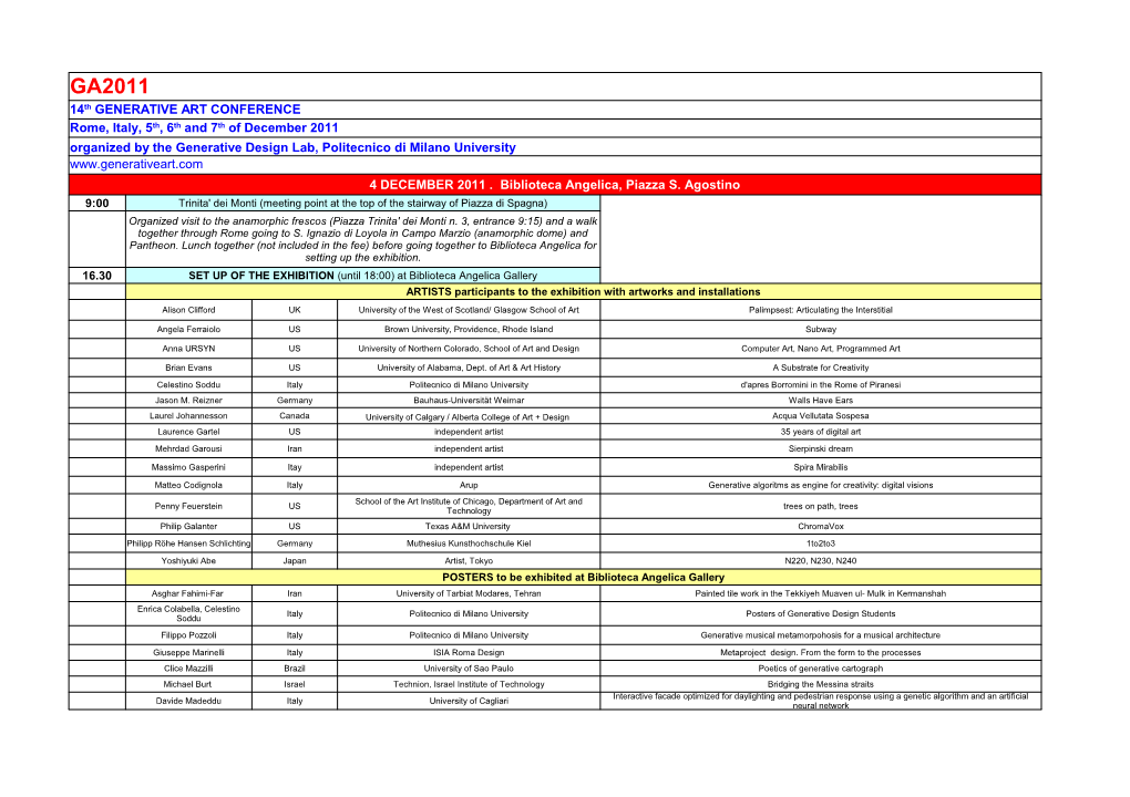 GA2011 Schedule