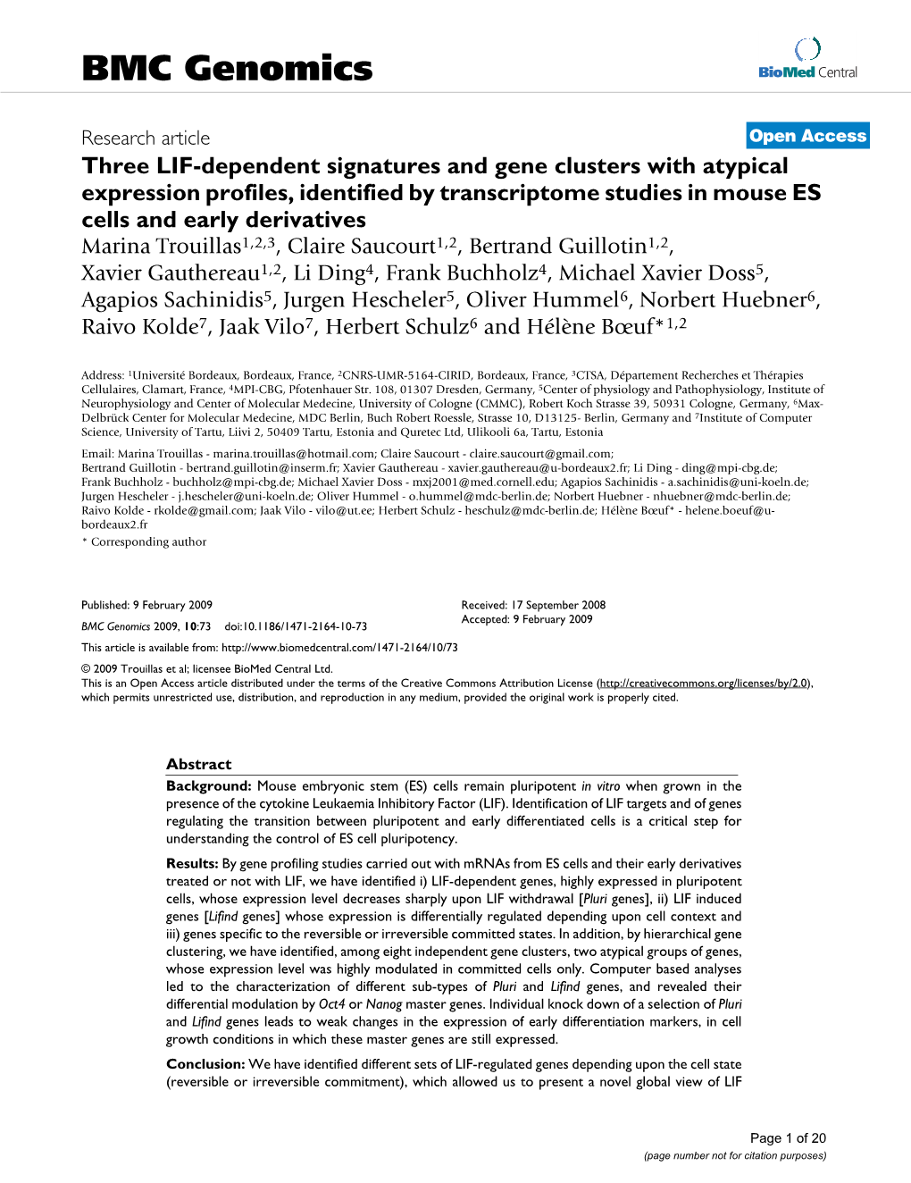 Three LIF-Dependent Signatures and Gene Clusters with Atypical