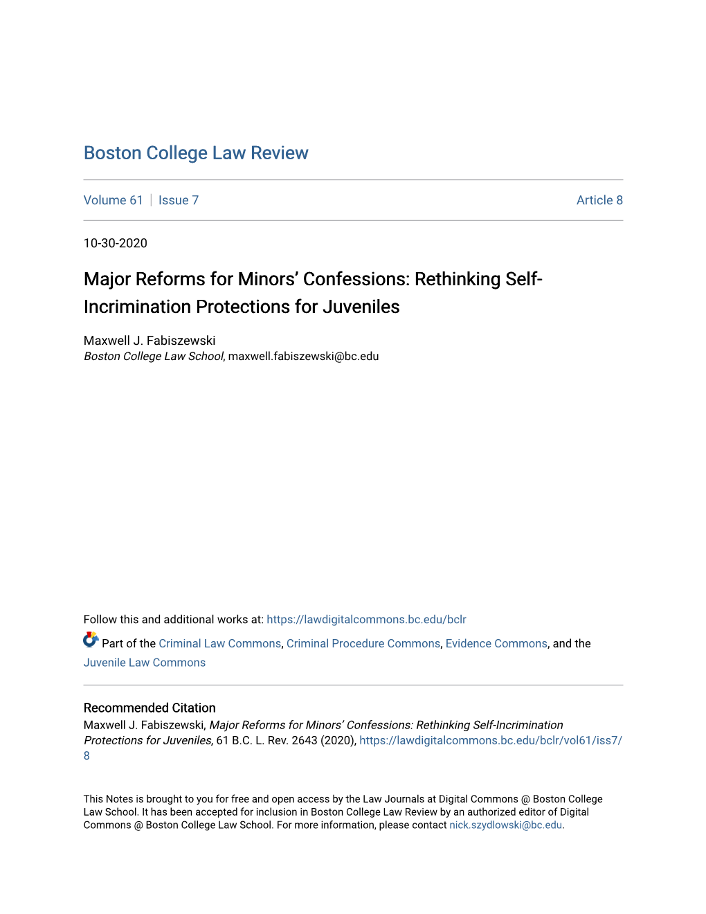 Major Reforms for Minorsâ•Ž Confessions: Rethinking Self