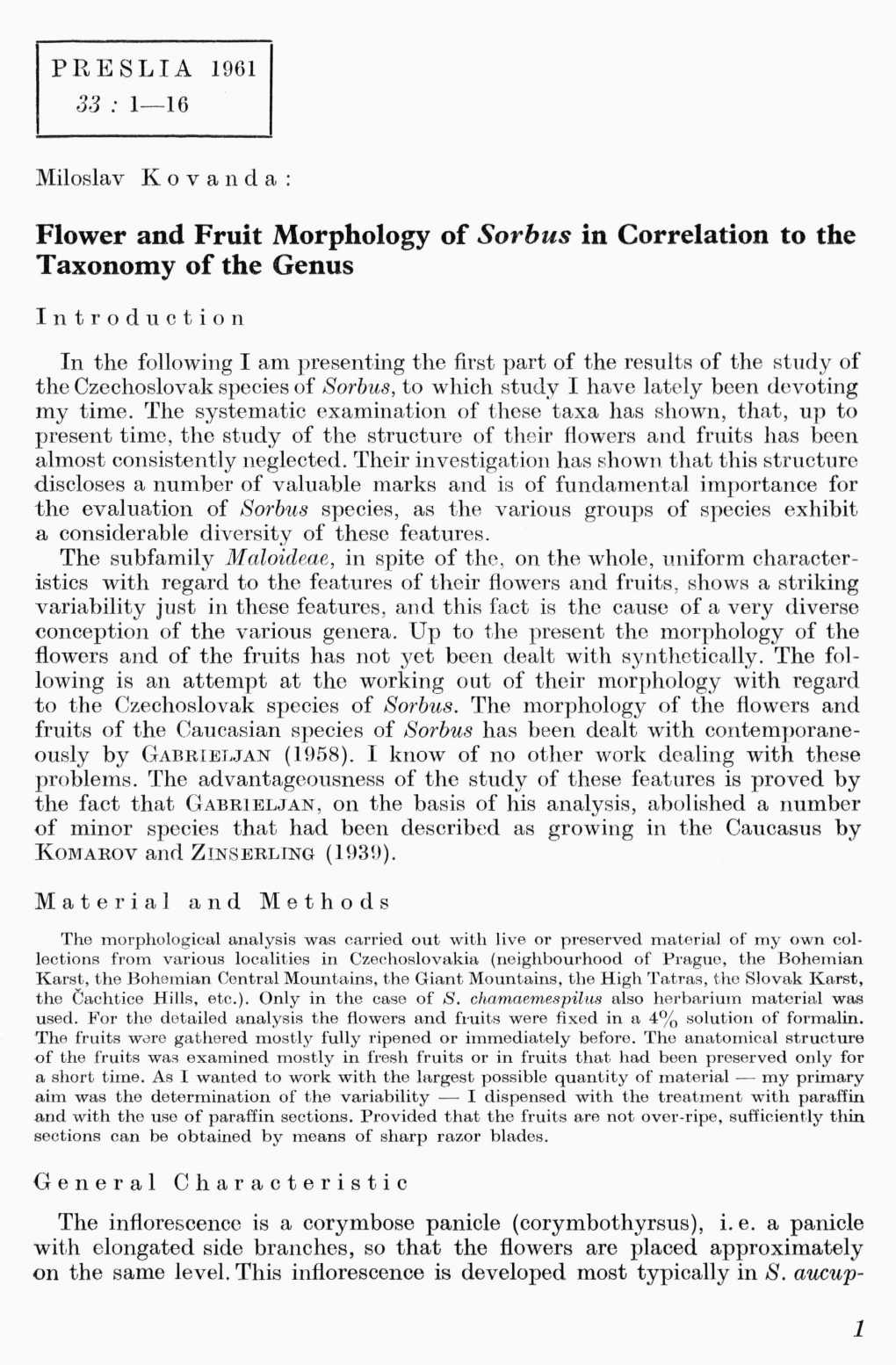 Flower and Fruit Morphology of Sorbus in Correlation to the Taxonomy of the Genus