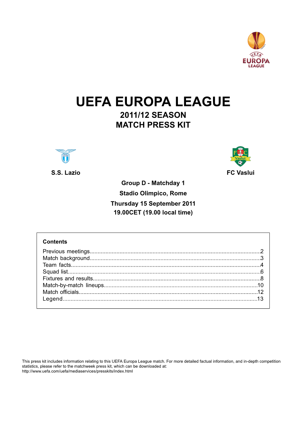 2011/12 Season Match Press Kit