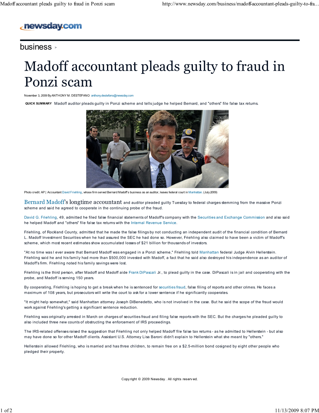 Madoff Accountant Pleads Guilty to Fraud in Ponzi Scam