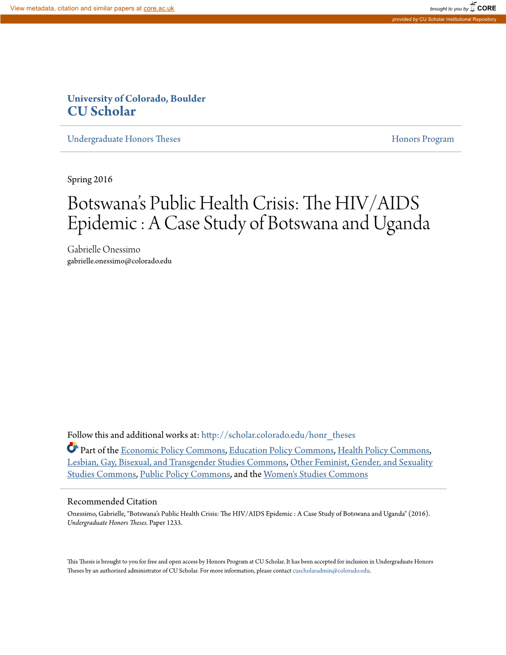 Botswana's Public Health Crisis: the HIV/AIDS Epidemic