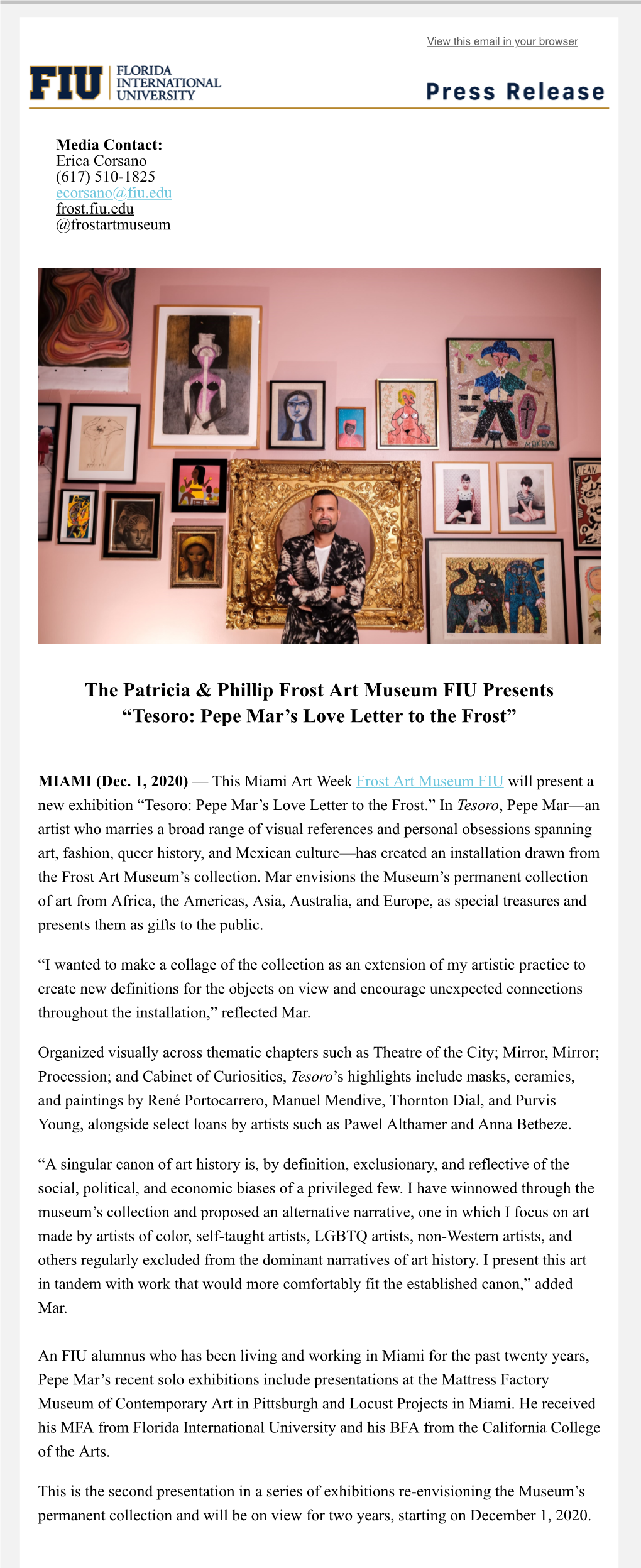 The Patricia & Phillip Frost Art Museum FIU Presents “Tesoro