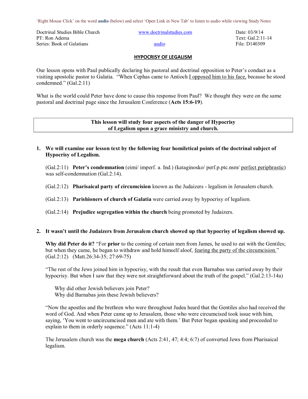 HYPOCRISY of LEGALISM Our Lesson Opens with Paul Publically