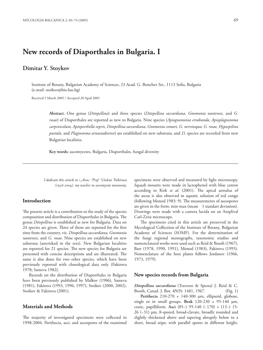 New Records of Diaporthales in Bulgaria. I