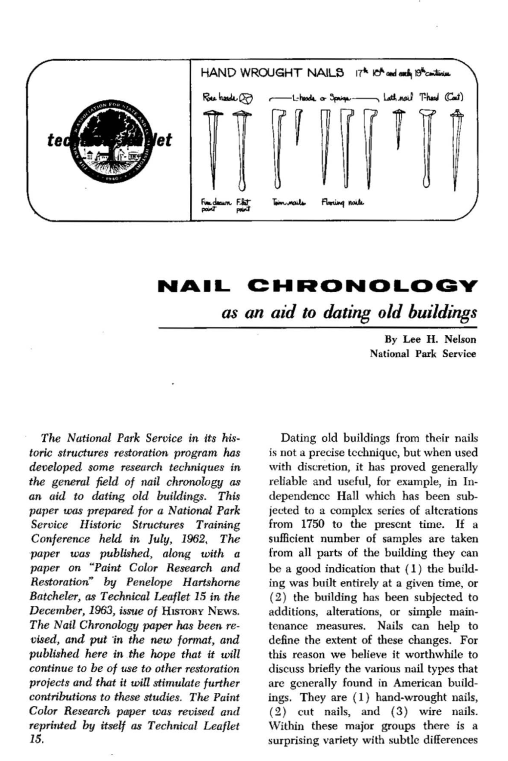 NAIL CHRONOLOGY As an Aid to Dating Old Buildings