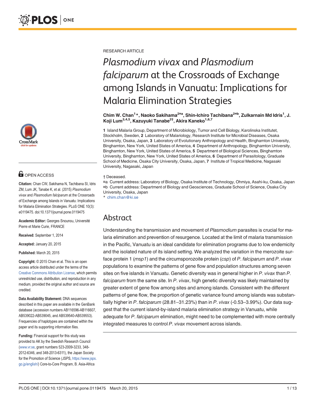 Plasmodium Falciparum at the Crossroads of Exchange Among Islands in Vanuatu: Implications for Malaria Elimination Strategies