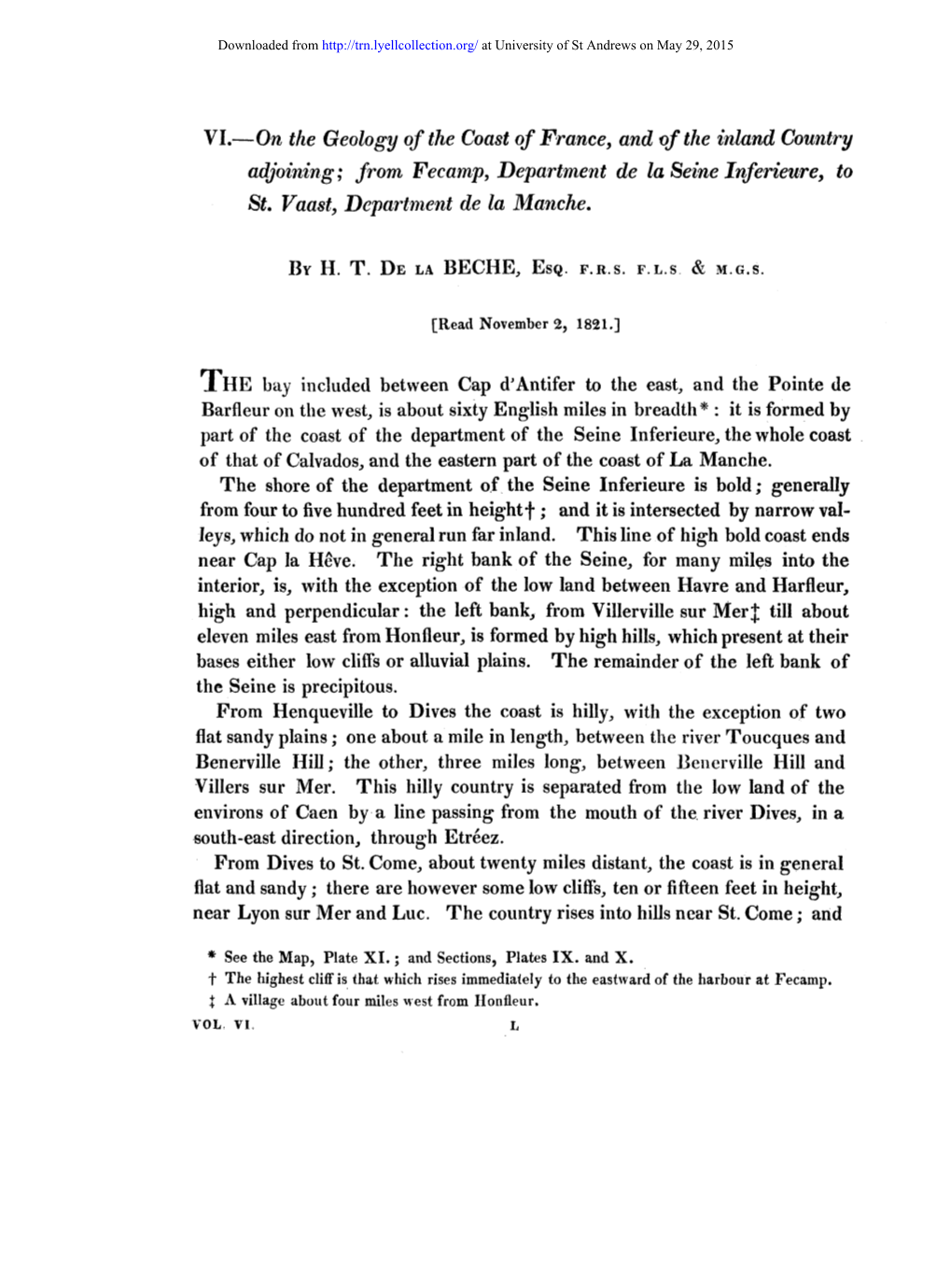 VI.—On the Geology of the Coast of France, and of the Inland Country Adjoining; from Fecamp, Department De La Seine Inferieure, to St