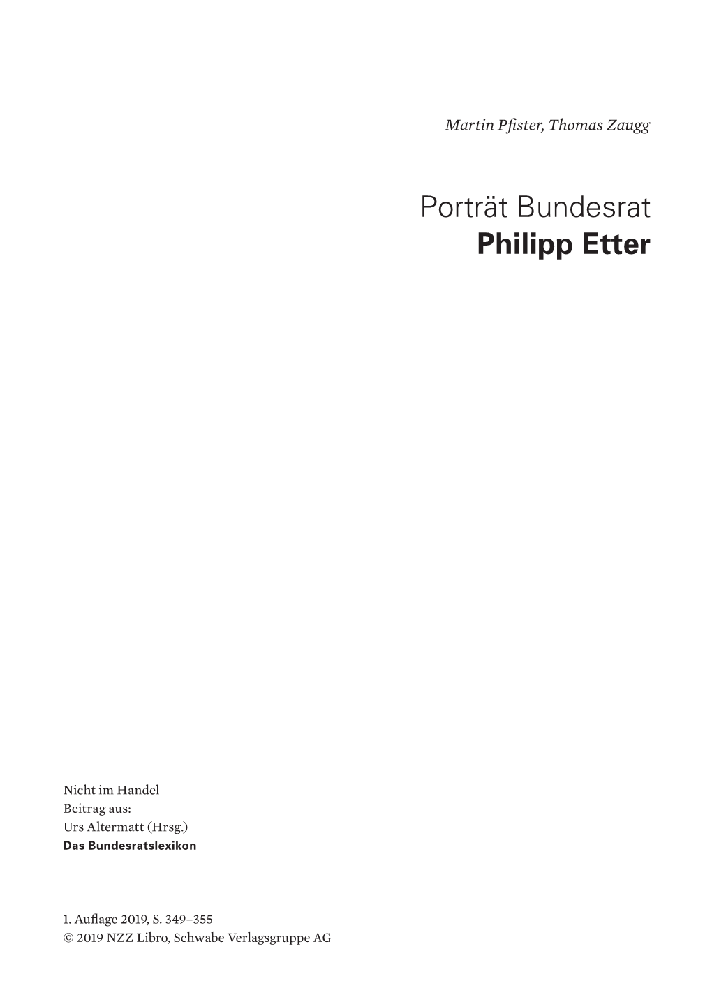 Porträt Bundesrat Philipp Etter