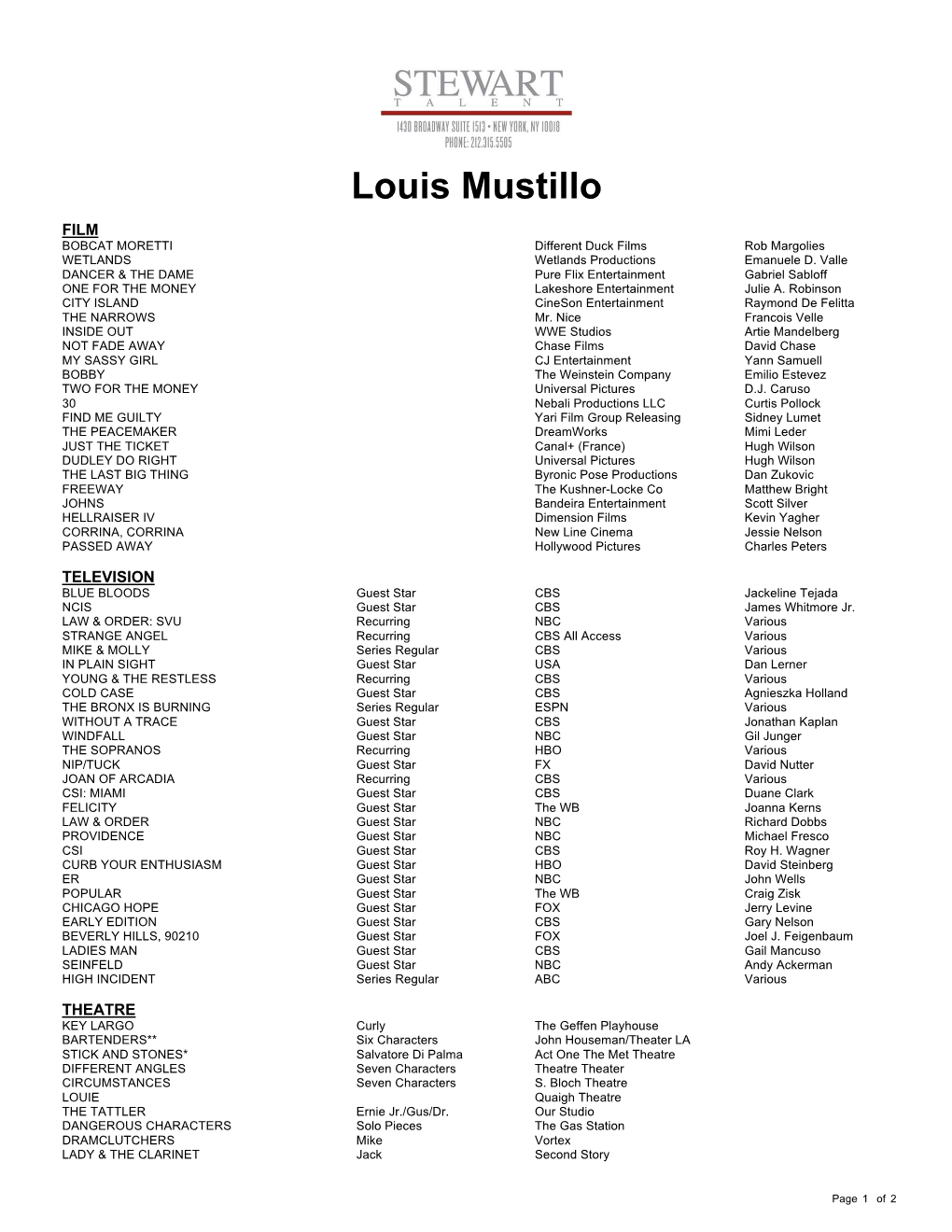 Louis Mustillo Theatrical Resume